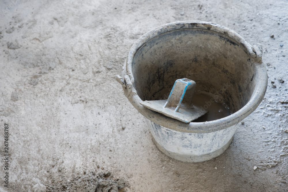 plastic trowel in bucket, equipment for used in Construction building. plastic trowel in bucket, equipment for used in Construction building.