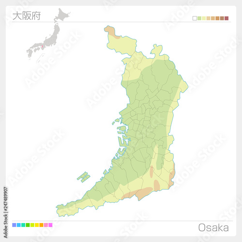 大阪府の地図（等高線・色分け）