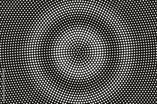 White dot on black halftone vector texture. Centered dotted gradient. Rough dotwork surface for vintage effect