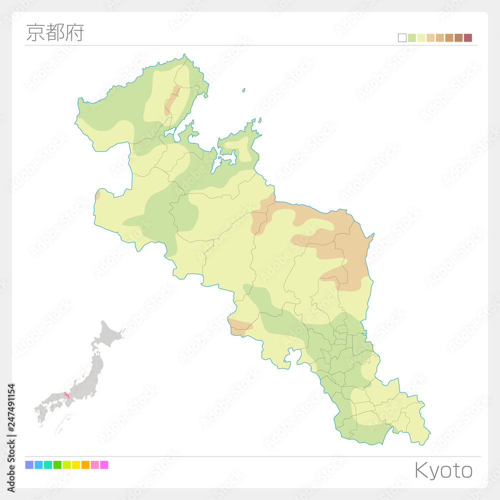 京都府の地図（等高線・色分け）