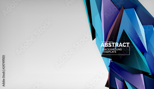 3d geometric triangular shapes abstract background, color triangles composition on grey backdrop, business or hi-tech conceptual wallpaper
