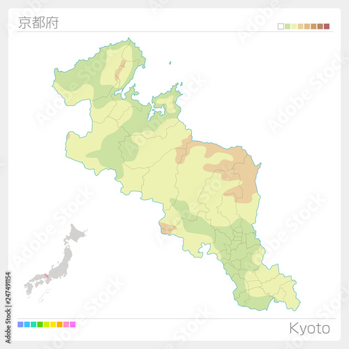 京都府の地図（等高線・色分け）