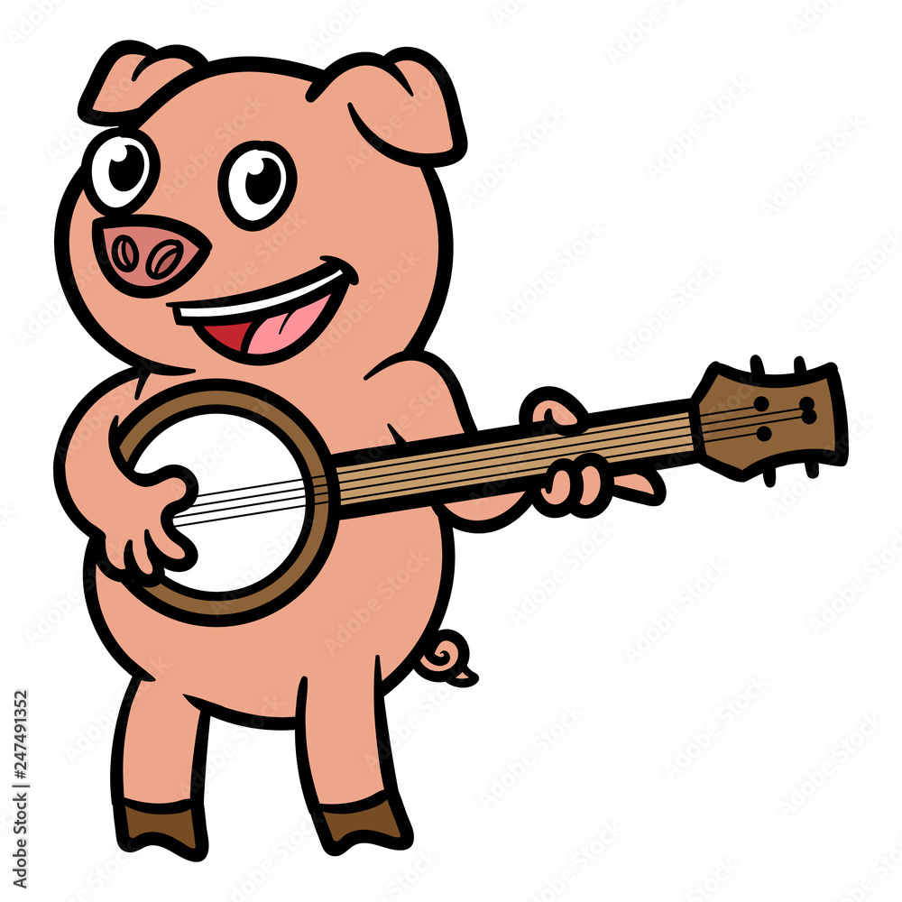 Cartoon Pig Playing Banjo Stock Vector | Adobe Stock