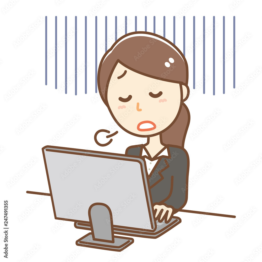 パソコンを操作する女性　ため息