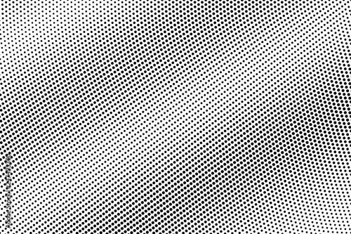 Black on white halftone vector texture. Diagonal dotted gradient. Grungy dotwork surface for vintage effect