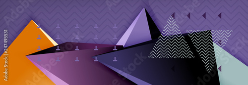 Vector 3d triangular shapes abstract background, origami futuristic template with lines