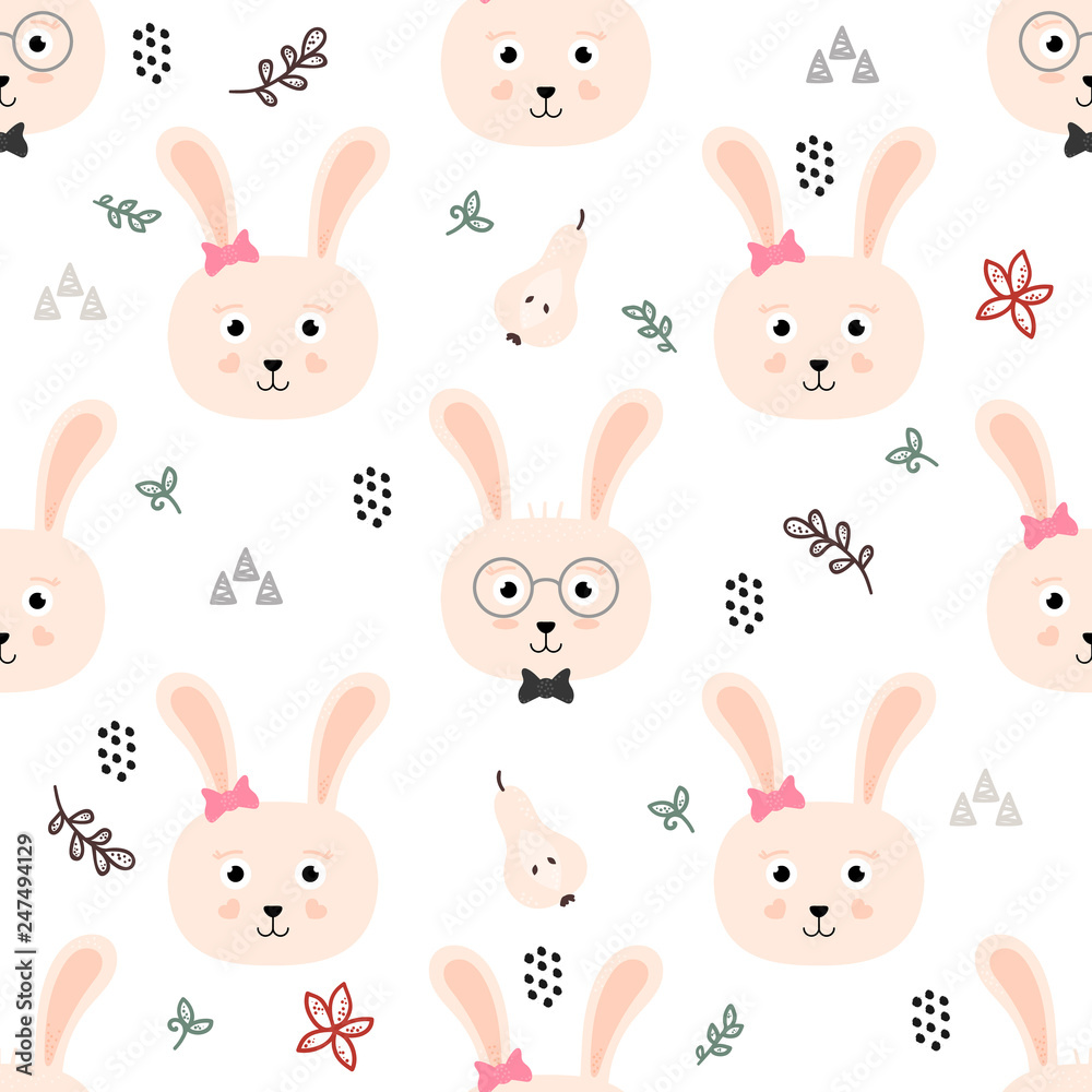 Cute Scandinavian rabbits seamless pattern background. Cute Scandinavian rabbits seamless pattern background.