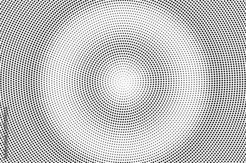 Black and white round halftone vector texture. Digital pop art background. Round dotwork gradient for vintage effect