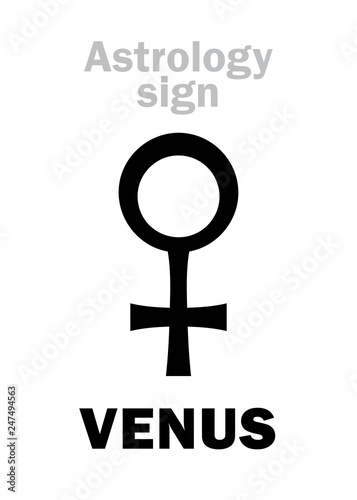 Astrology Alphabet: VENUS, classic minor planet. Hieroglyphics character sign (Lingam symbol).