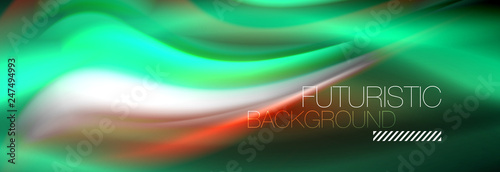 Fluid colors mixing glowing neon wave background, holographic texture