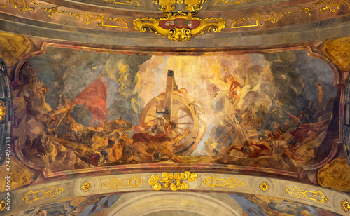 PRAGUE, CZECH REPUBLIC - OCTOBER 18, 2018: The fresco of martyrdom of St. Catherine in church Kostel Svaté Kateřiny Alexandrijské by Václav Vavřinec Reiner (1689 - 1743). photo