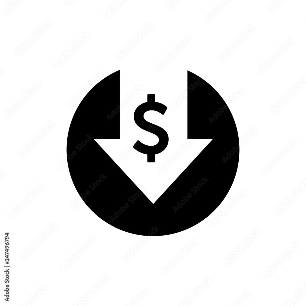 Cost reduction icon. Dollar Down Icon Vector Cost reduction icon. Dollar Down Icon Vector