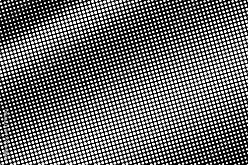 White dots on black background. Perforated halftone vector texture. Diagonal dotwork gradient for vintage effect