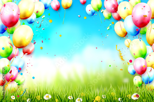 Birthday template with colorful balloons