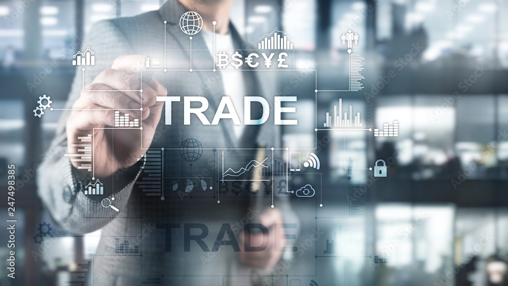 Stock trading candlestick chart and diagrams on blurred office center background. Stock trading candlestick chart and diagrams on blurred office center background.