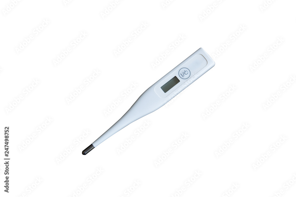 White electronic thermometer on black background, isolated, with clipping path White electronic thermometer on black background, isolated, with clipping path