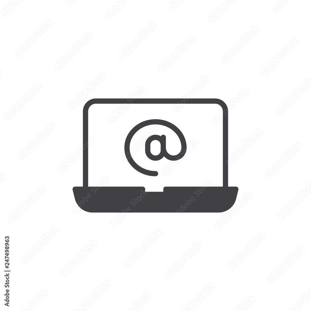 Laptop email screen vector icon. filled flat sign for mobile concept and web design. Laptop screen e-mail simple solid icon. Symbol, logo illustration. Pixel perfect vector graphics Laptop email screen vector icon. filled flat sign for mobile concept and web design. Laptop screen e-mail simple solid icon. Symbol, logo illustration. Pixel perfect vector graphics