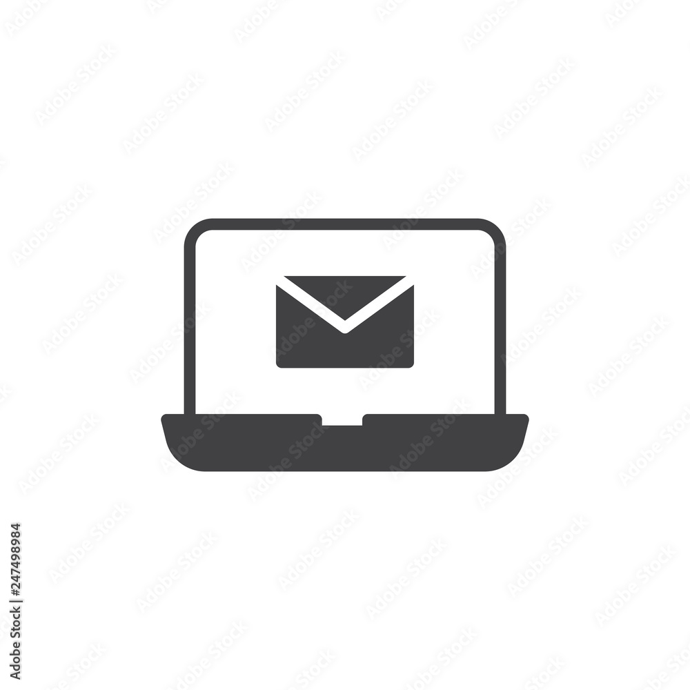 Laptop mail screen vector icon. filled flat sign for mobile concept and web design. Laptop with envelope message simple solid icon. Symbol, logo illustration. Pixel perfect vector graphics Laptop mail screen vector icon. filled flat sign for mobile concept and web design. Laptop with envelope message simple solid icon. Symbol, logo illustration. Pixel perfect vector graphics