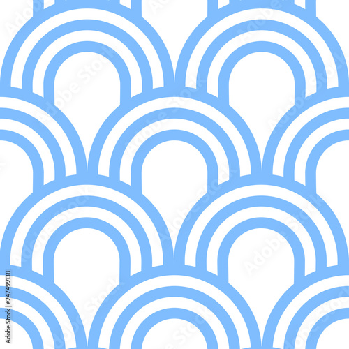 Vector blue fish scales pattern. Japanese traditional ornament.