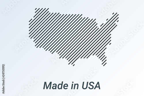 Made in United States  striped map in a black strip on a silver background