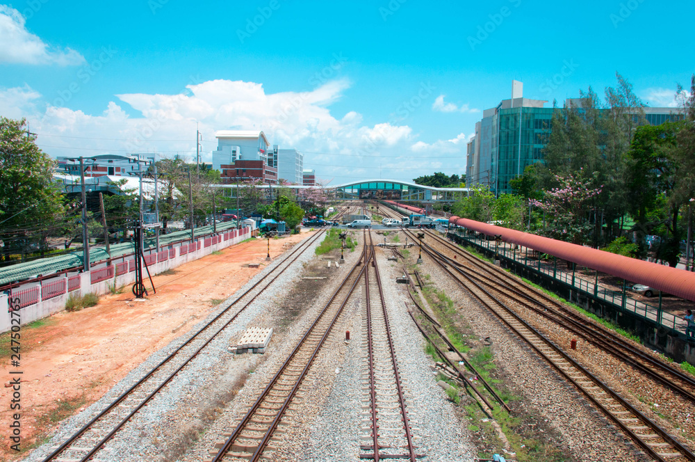 Bird eye Interception Railway with blue sky Bird eye Interception Railway with blue sky