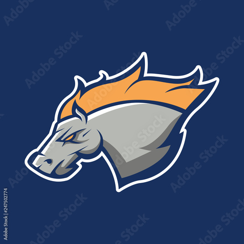 Modern professional logo for sport team. Wild horse mascot. Stallion vector symbol isolated on a dark background.