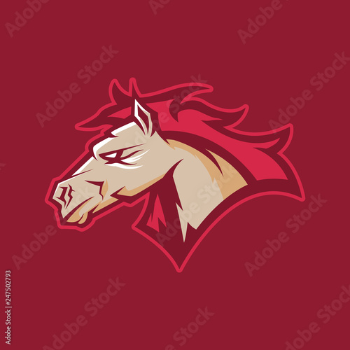 Modern professional logo for sport team. Wild horse mascot. Stallion vector symbol isolated on a dark background.