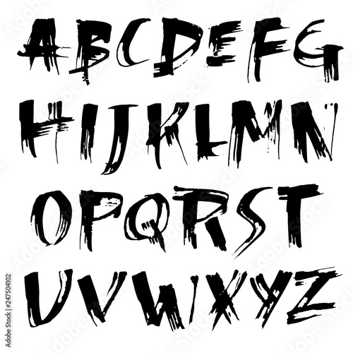 Simple alphabet letters. Handdrawn grunge ink font. Vector illustration.