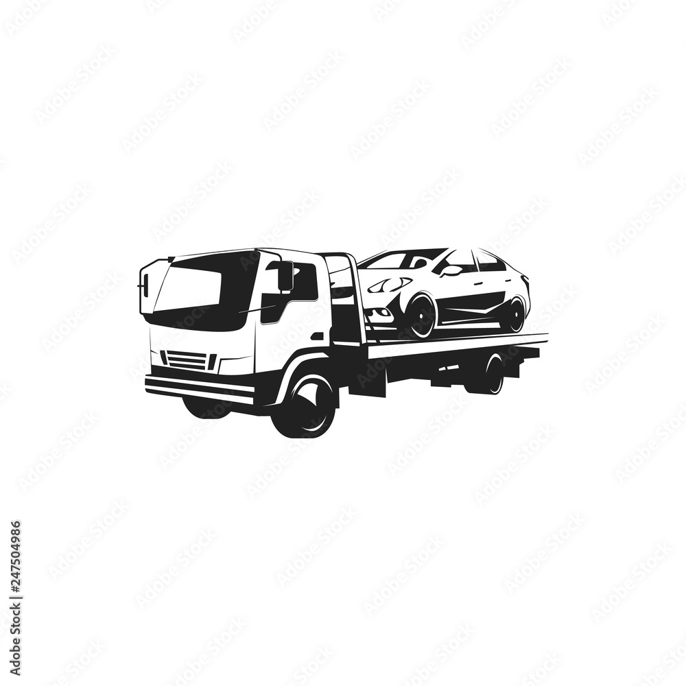 Tow truck logo illustration on white background. Emblem design - Illustration.