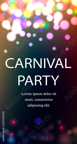 Carnival party flyer with realistic color lights background
