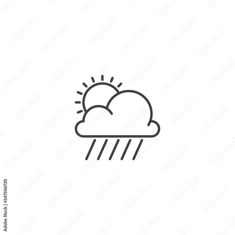 Rain cloud and sun line icon vector Rain cloud and sun line icon vector