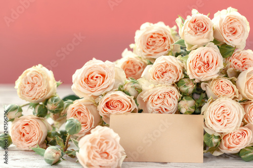 Photography Pink roses flowers with ag for text on pink background