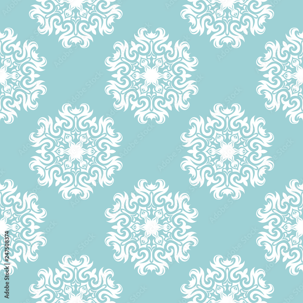 Floral seamless pattern. White on blue. Textile background Floral seamless pattern. White on blue. Textile background
