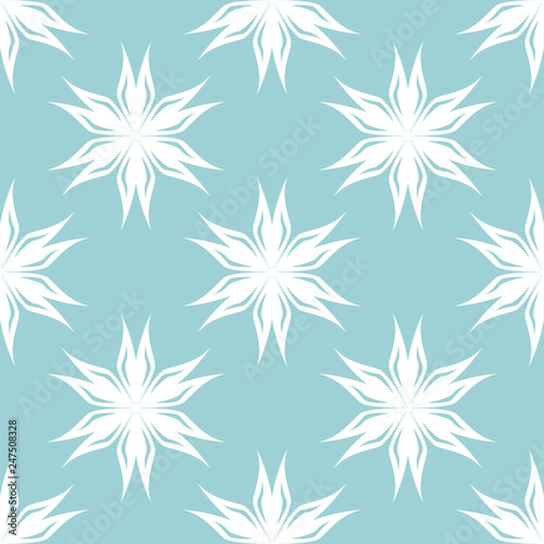 White floral design on blue seamless background