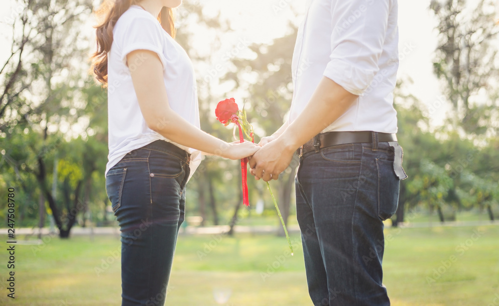 Man giving rose to his girlfiend on Valentine's day Man giving rose to his girlfiend on Valentine's day