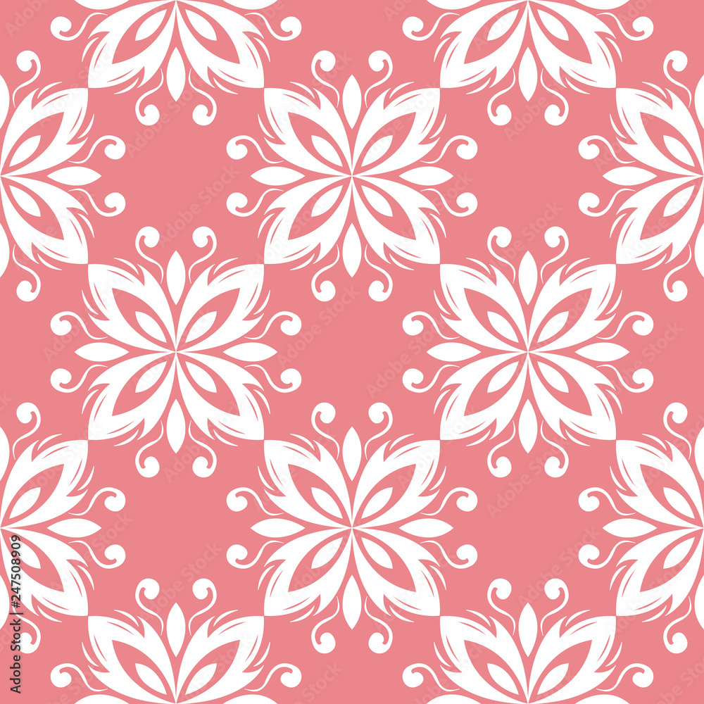  Seamless background with white flowers on pink backdrop