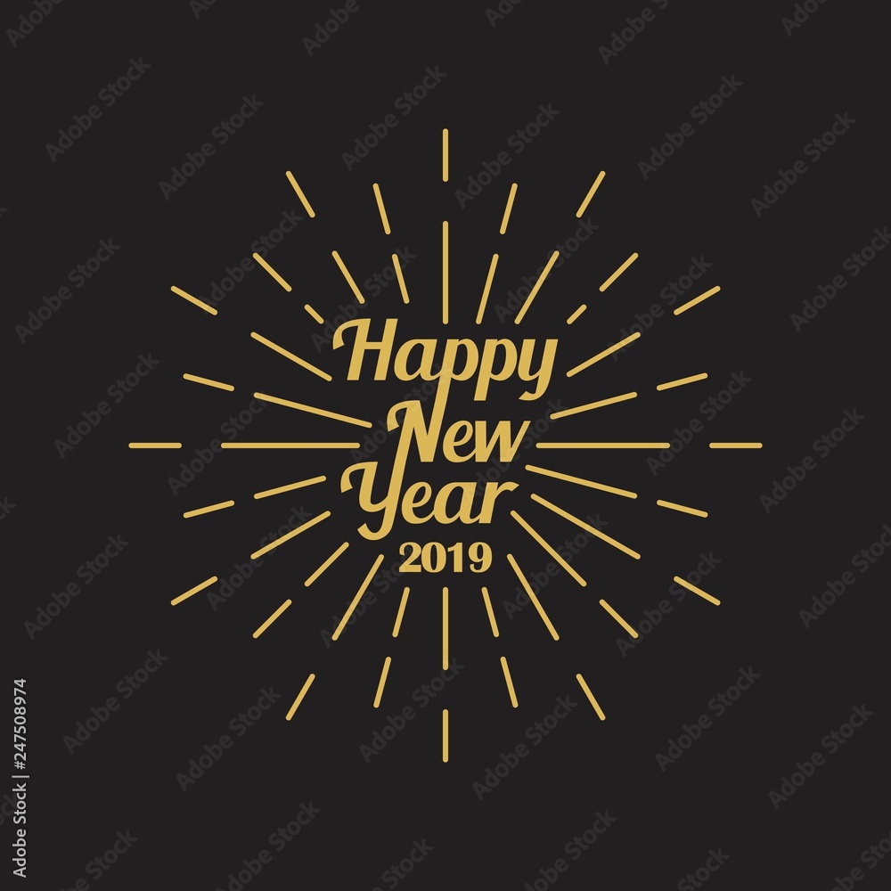 Happy new year 2019 typography with burst Happy new year 2019 typography with burst