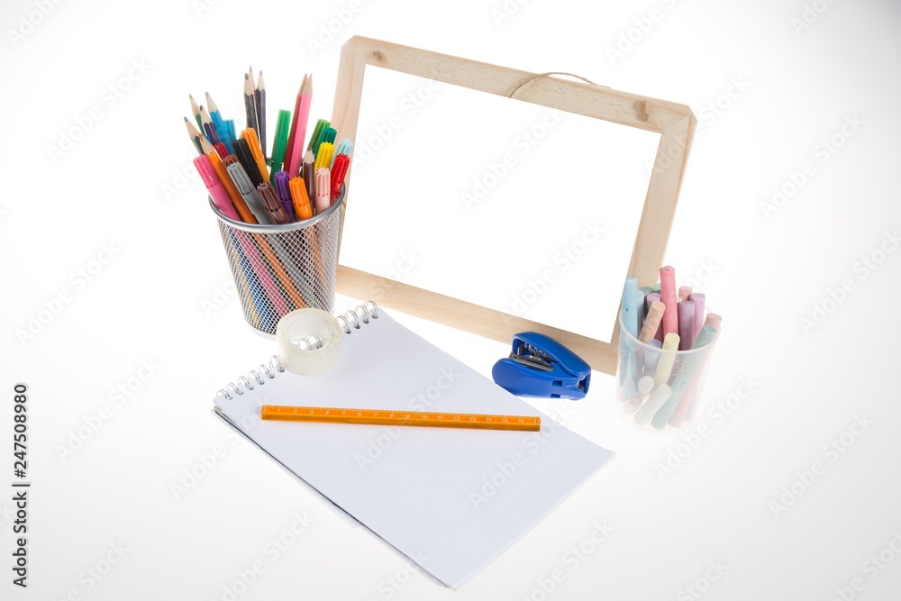 blank empty panel for back to school supplies on white background advertising and text blank empty panel for back to school supplies on white background advertising and text