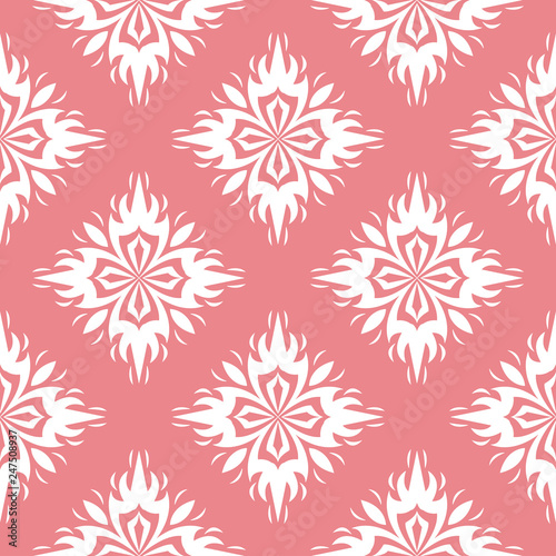  Pink seamless background with white flloral pattern © Liudmyla