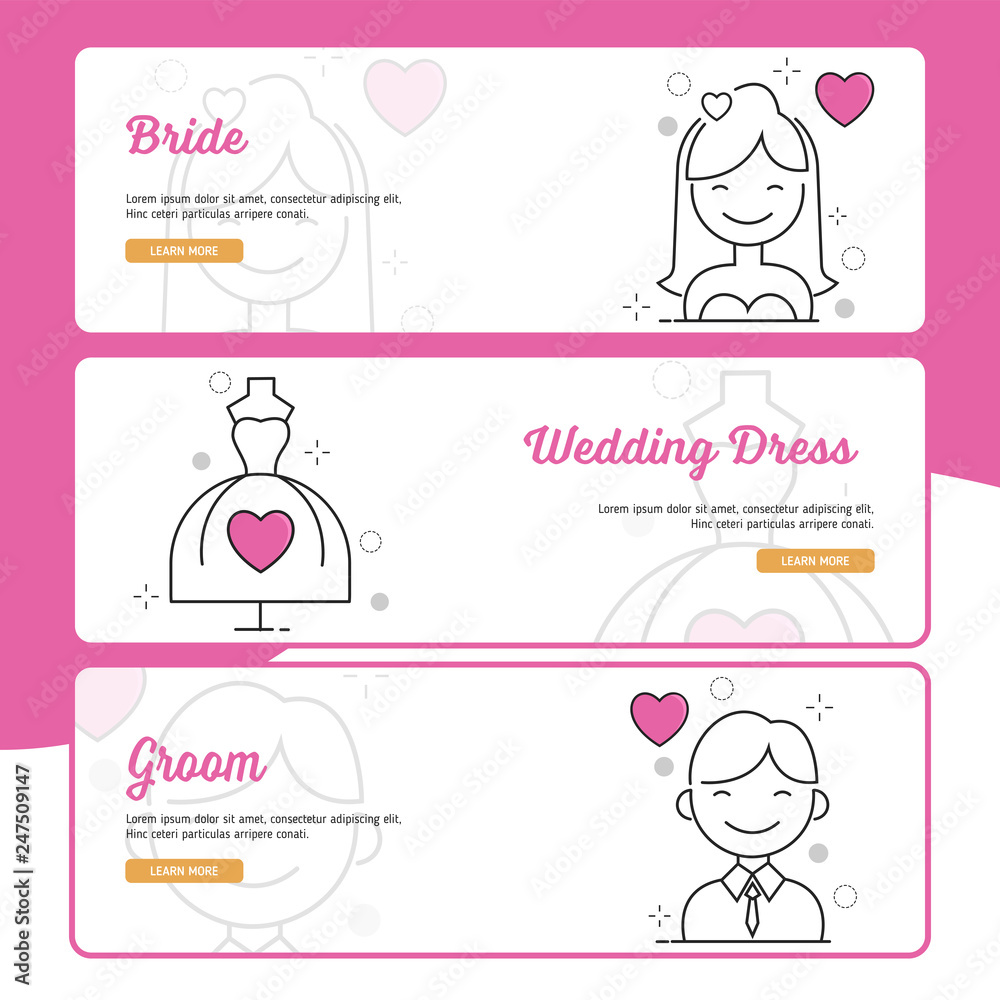 Wedding Banner Design with Outline Filled Style