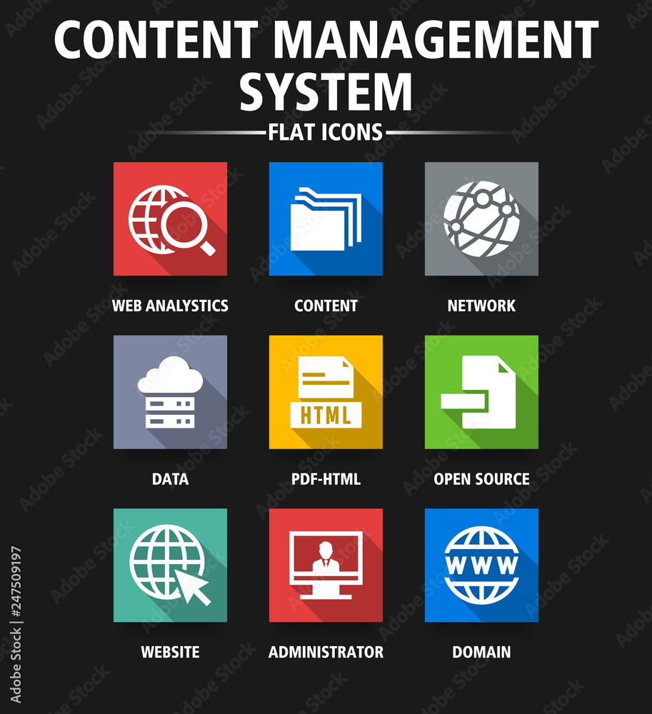 CONTENT MANAGEMENT SYSTEM FLAT ICONS