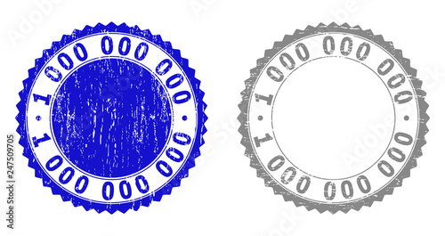 1000000000 stamp seals with grunge texture in blue and grey colors isolated on white background. Vector rubber imitation of 1000000000 tag inside round rosette. Stamp seals with unclean styles.