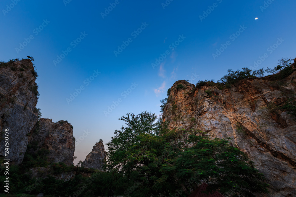 Landscape of Snake Mountain at  Ratchaburi Province, Thailand (In Thailand we call Khao Hin Ngoo)