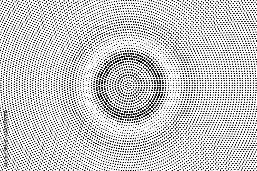 Black dots on white background. Micro perforated surface. Centered halftone vector texture. Round dotwork gradient Black dots on white background. Micro perforated surface. Centered halftone vector texture. Round dotwork gradient