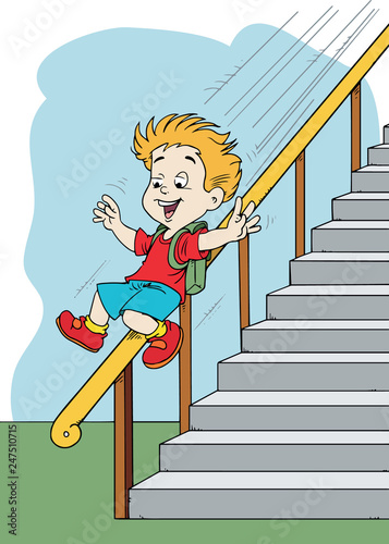 boy sliding down the banister