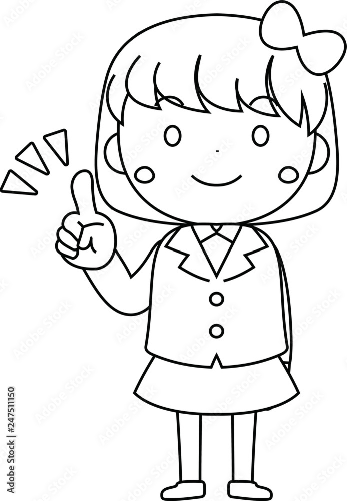 A cute bob cut female student expressing emotion outline A cute bob cut female student expressing emotion outline