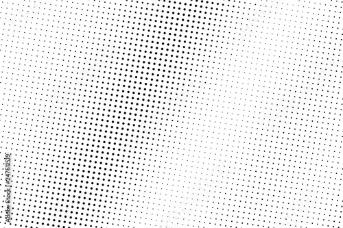 Black dots on white background. Micro perforated surface. Pale halftone vector texture. Diagonal dotwork gradient