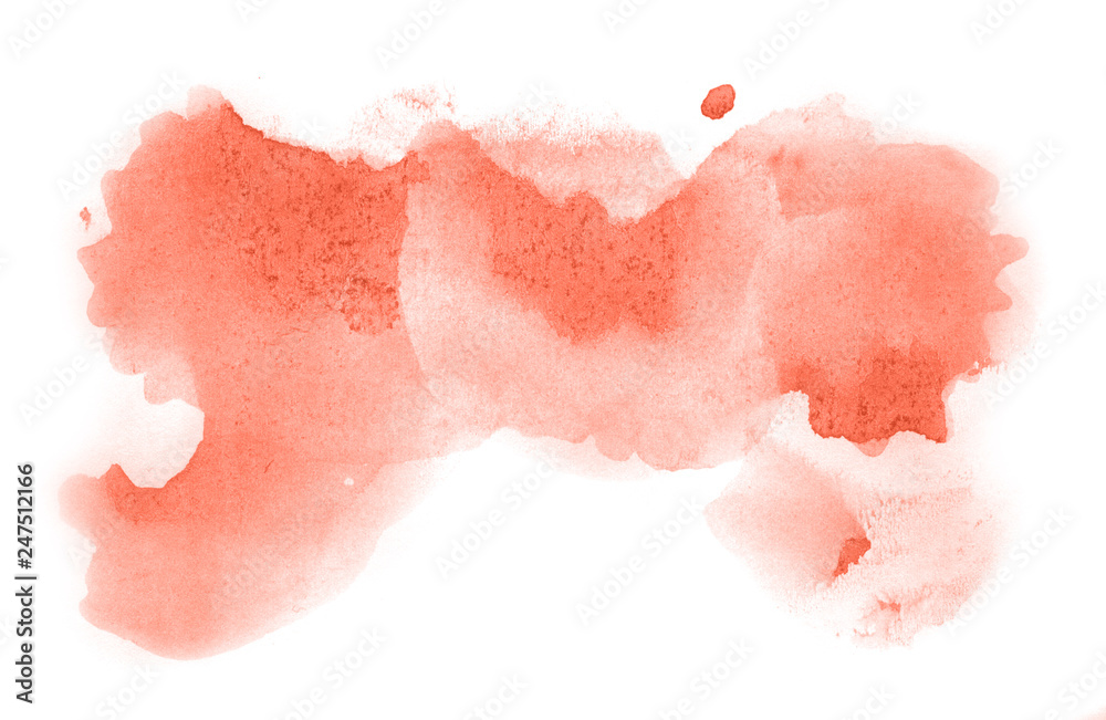 Fototapeta premium Abstract watercolor background hand-drawn on paper. Volumetric smoke elements. Red, Living Coral color. For design, web, card, text, decoration, surfaces.