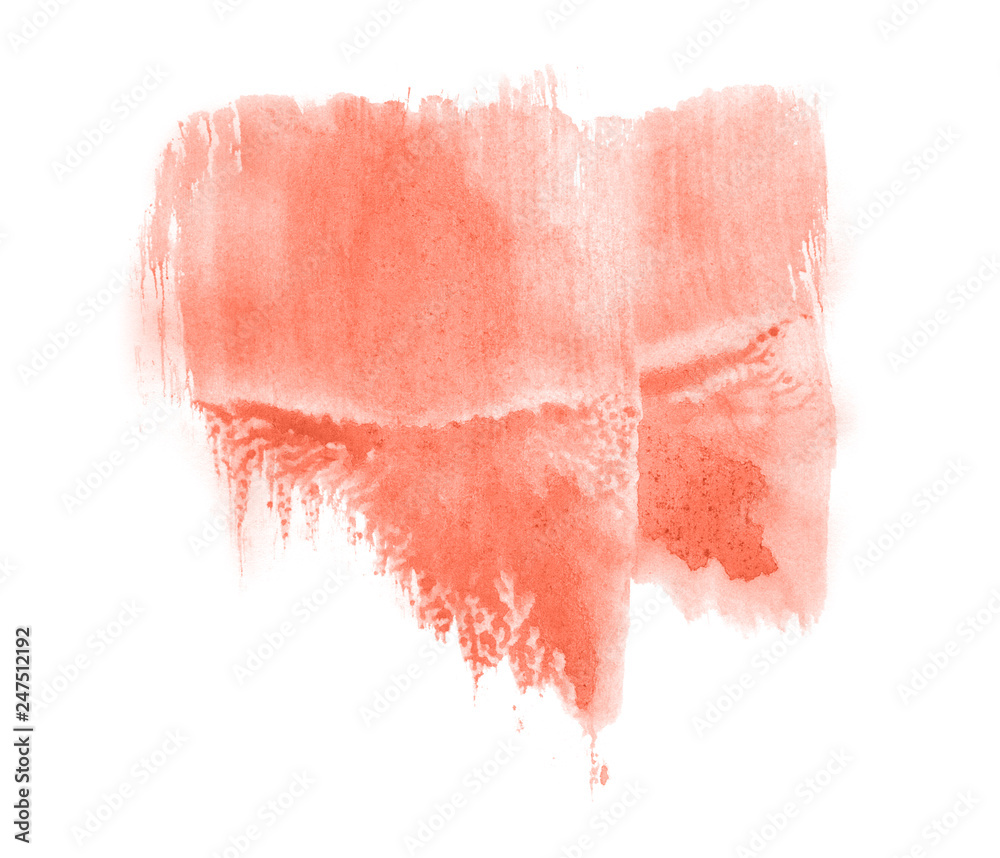 Abstract watercolor background hand-drawn on paper. Volumetric smoke elements. Red, Living Coral color. For design, web, card, text, decoration, surfaces.