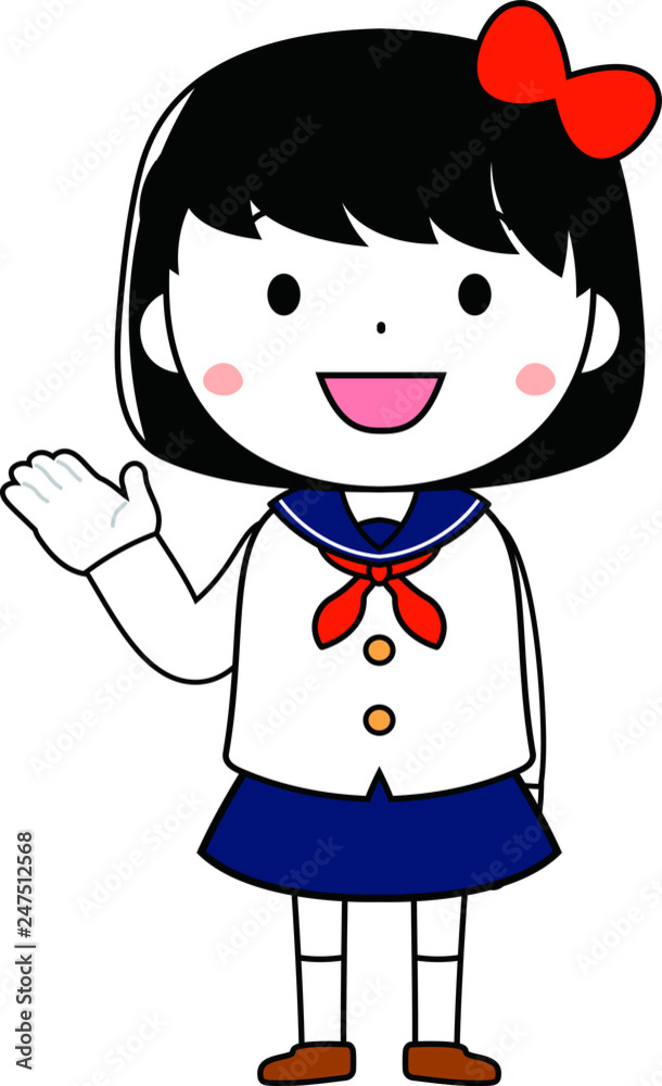 A cute bob cut female student in a sailor suit expressing emotion outline